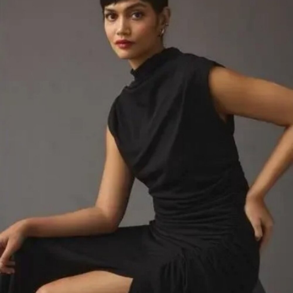 NWT Anthropologie The Maya Ruched Cowl-Neck Dress Little Black Dress size M